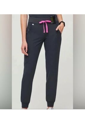 Figs Zamora Women's Charcoal Jogger Pants with Pink Drawstring